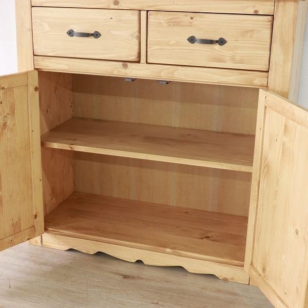 Amazon｜カップボード 食器棚 約幅90cm ライトブラウン 木製 引き出し